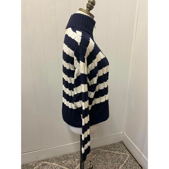 Brand New A New Day Women's Size Medium Navy Blue Cream Pullover Sweater 1/4 Zip - Picture 5 of 13